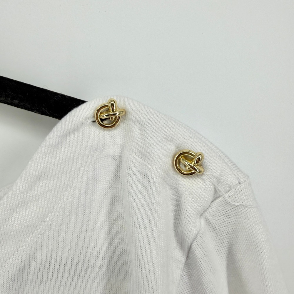 Talbots Plus Women's Size 3X Striped Cotton Boat Neck Top Gold‎ Knot Buttons - Picture 6 of 9